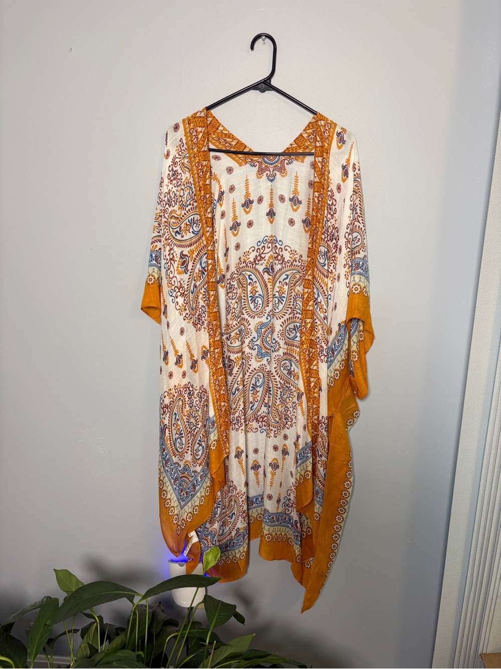 Mustard Paisley Asymmetrical Kimono Cover-Up